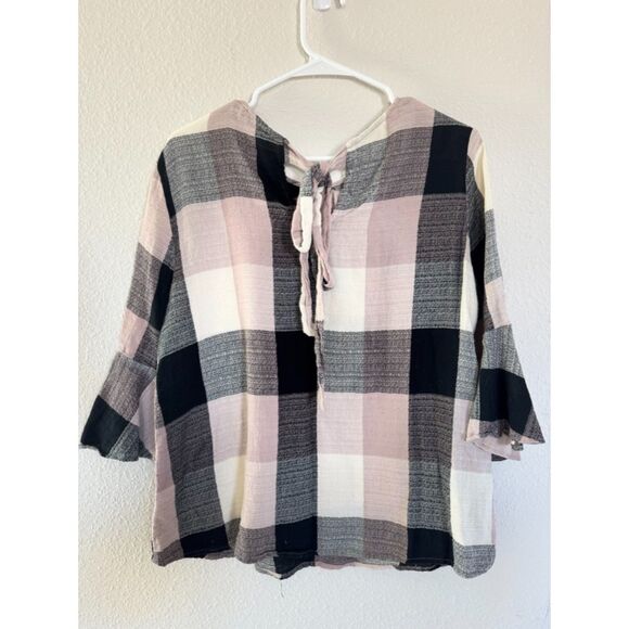 RO&DE Anthropologie Casual Pink Plaid flowy blouse Size Large Preppy Top Y2K - Picture 2 of 5